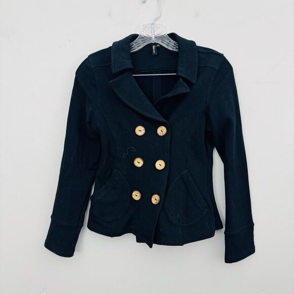Ambition Black Button Up Pea Coat Women’s Size Small Petite - Picture 1 of 7